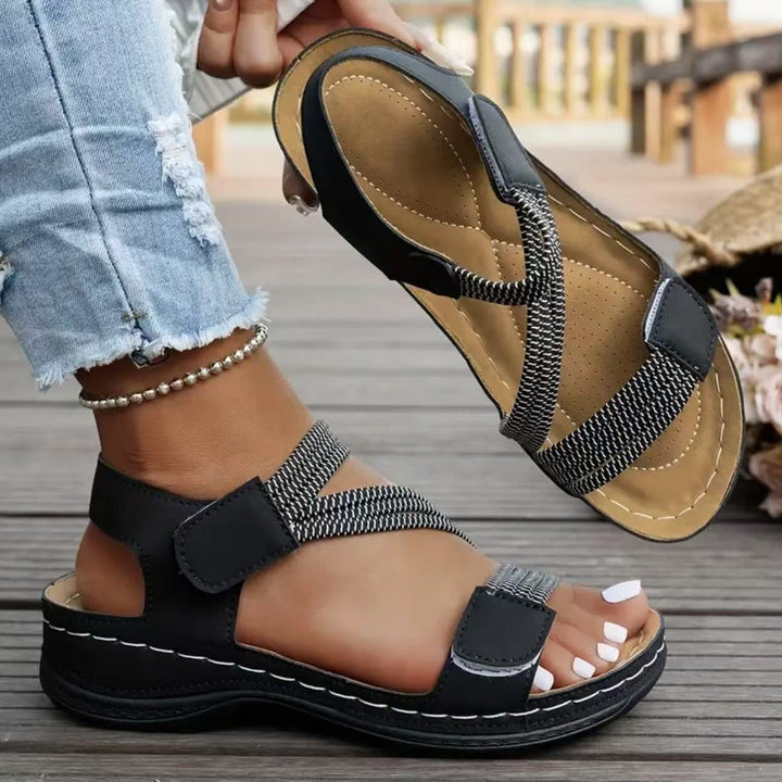 Damen Komfortable Sandalen mit verstellbaren Riemen und ergonomischem Fußbett Drune