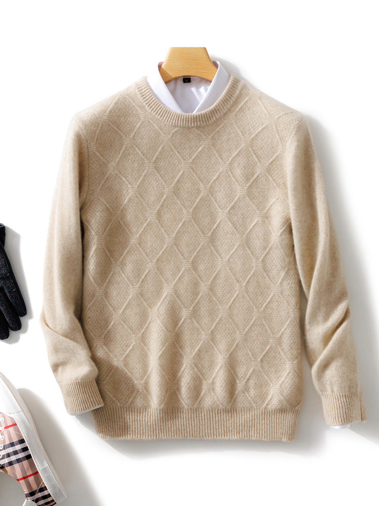 Herren Strukturierter Rauten‑Strickpullover mit Rundhalsausschnitt und kaschmirähnlicher Weichheit Drune