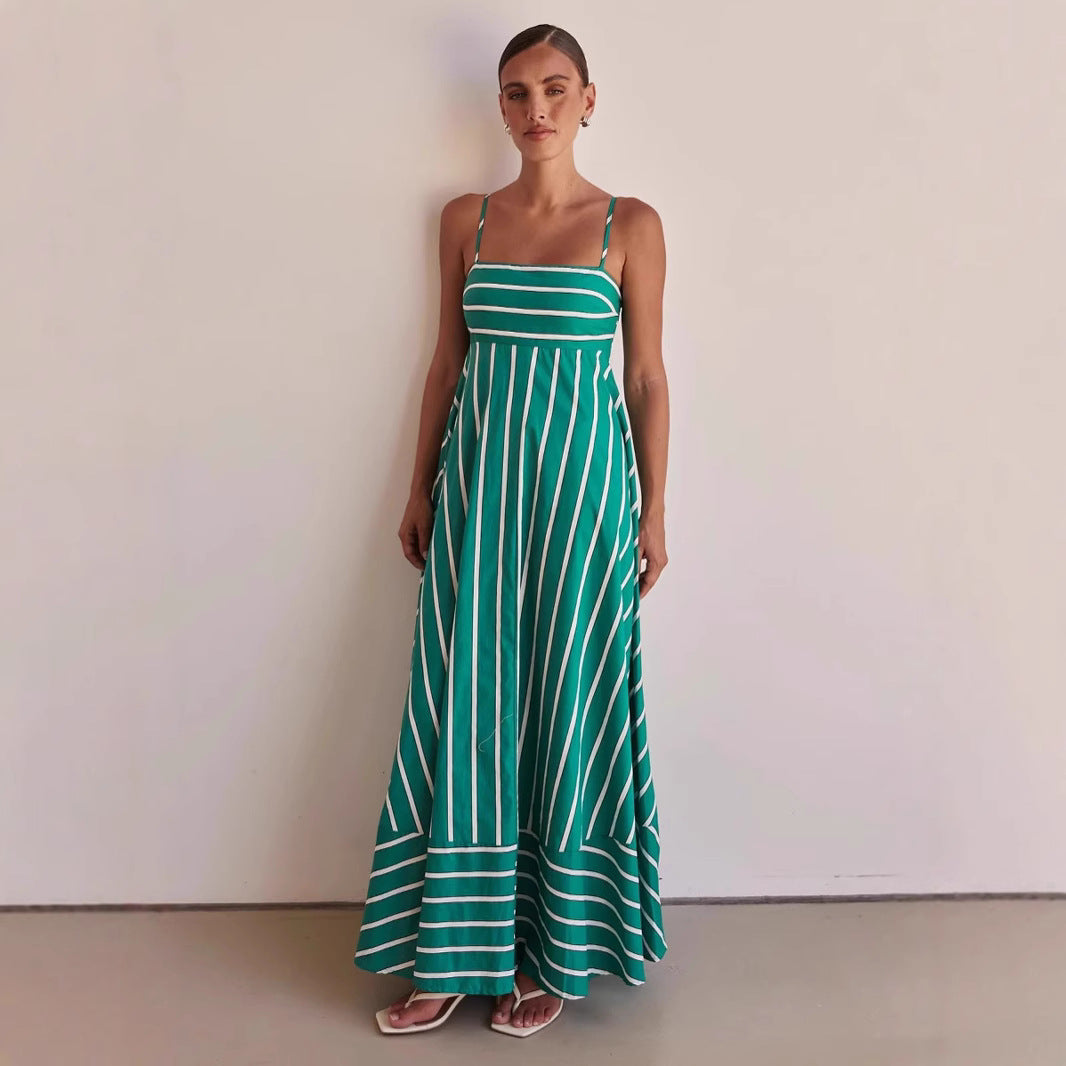 Damen Langarm Maxikleid mit elegantem Streifenmuster und fließendem Schnitt Drune