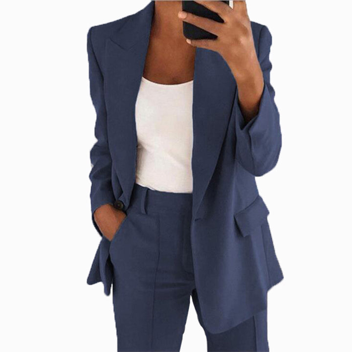 Damen Zweiteiliger Business-Hosenanzug mit Oversize-Blazer und Hochtaillierter Bügelfaltenhose Drune
