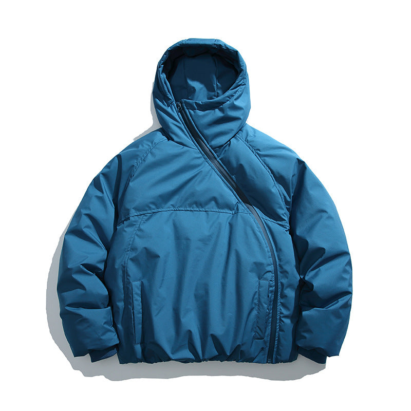 Unisex Wattierte Oversize Steppjacke mit asymmetrischem Reißverschluss Drune