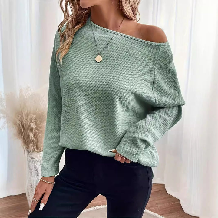 Damen Leichter Strukturstrick-Pullover mit U-Boot-Ausschnitt und legerer Passform Drune