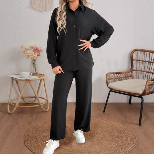 Damen Geripptes Oversize-Hemd mit Hemdkragen und Ballonärmeln Drune