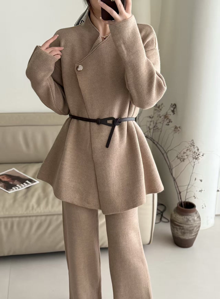 Damen Elegante Strickjacke mit tailliertem Design und Gürtel Drune