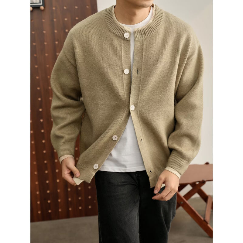 Herren Modische Strickjacke mit Rundhalsausschnitt Drune