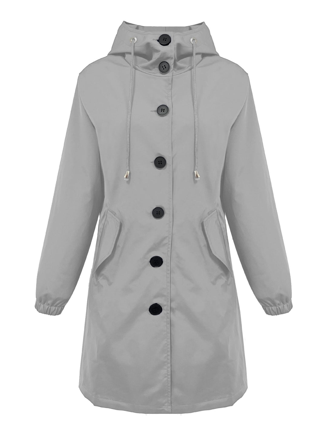Damen nan leichter Regenparka mit Kapuze, überlanger Knopfleiste, Tunnelzug und aufgesetzten Taschen Drune