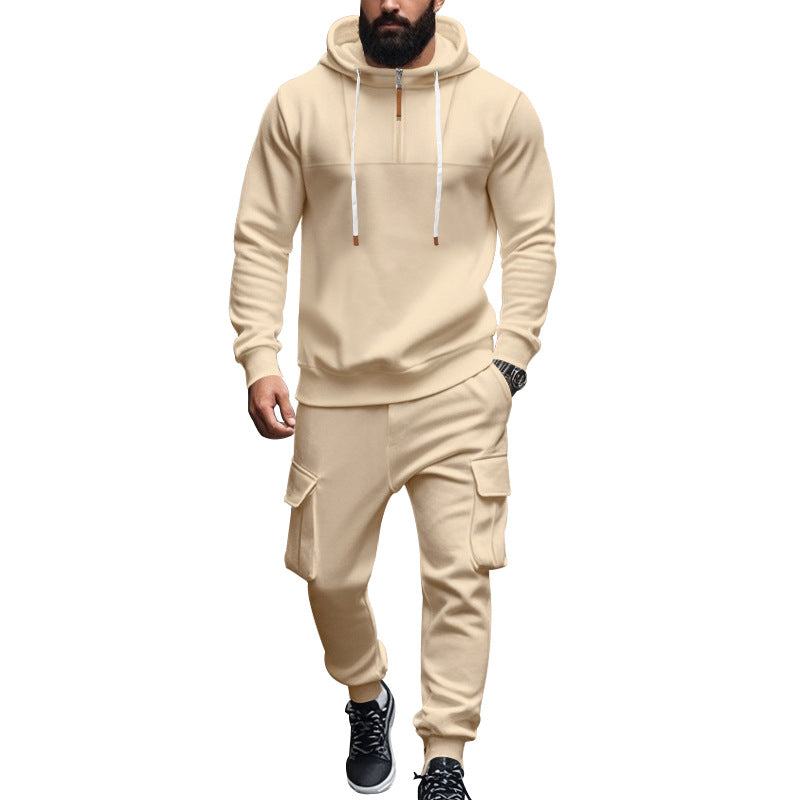 Herren nan Kapuzensweatshirt- und Jogger-Set im Cargo‑Stil mit kurzem Brustreißverschluss und aufgesetzten Klappentaschen Drune