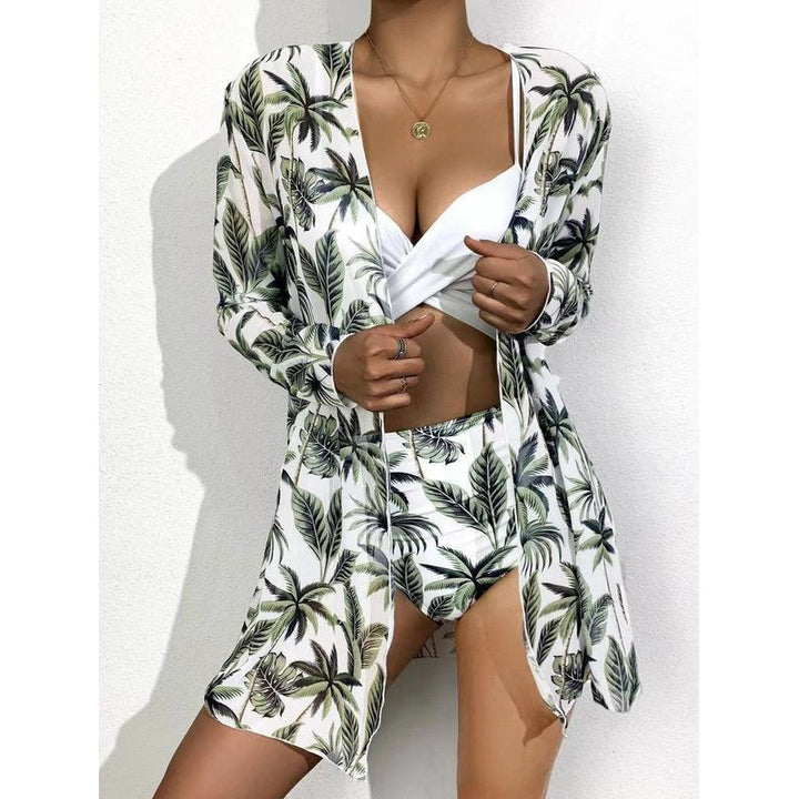 Damen Bikini-Set mit hochgeschnittenem Slip und floralem Kimono Drune