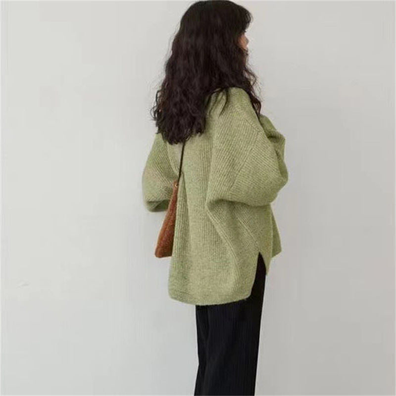 Damen kuscheliger V-Ausschnitt Pullover im oversize Schnitt Drune