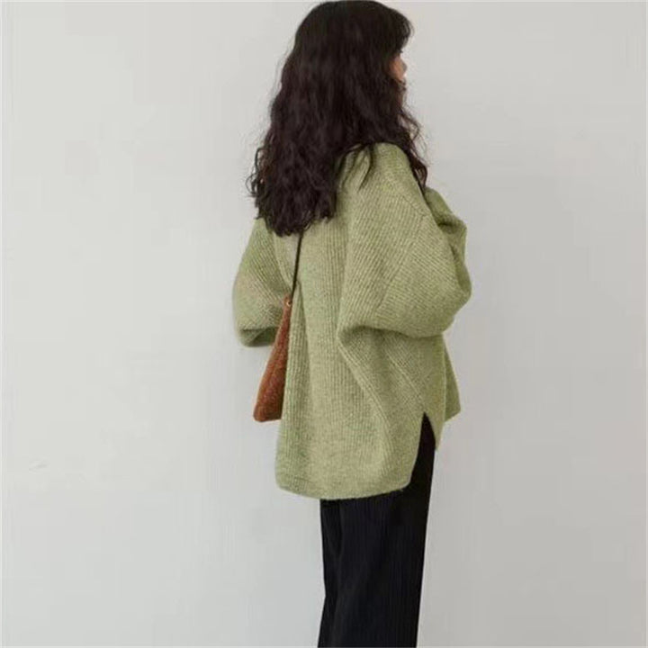 Damen kuscheliger V-Ausschnitt Pullover im oversize Schnitt Drune