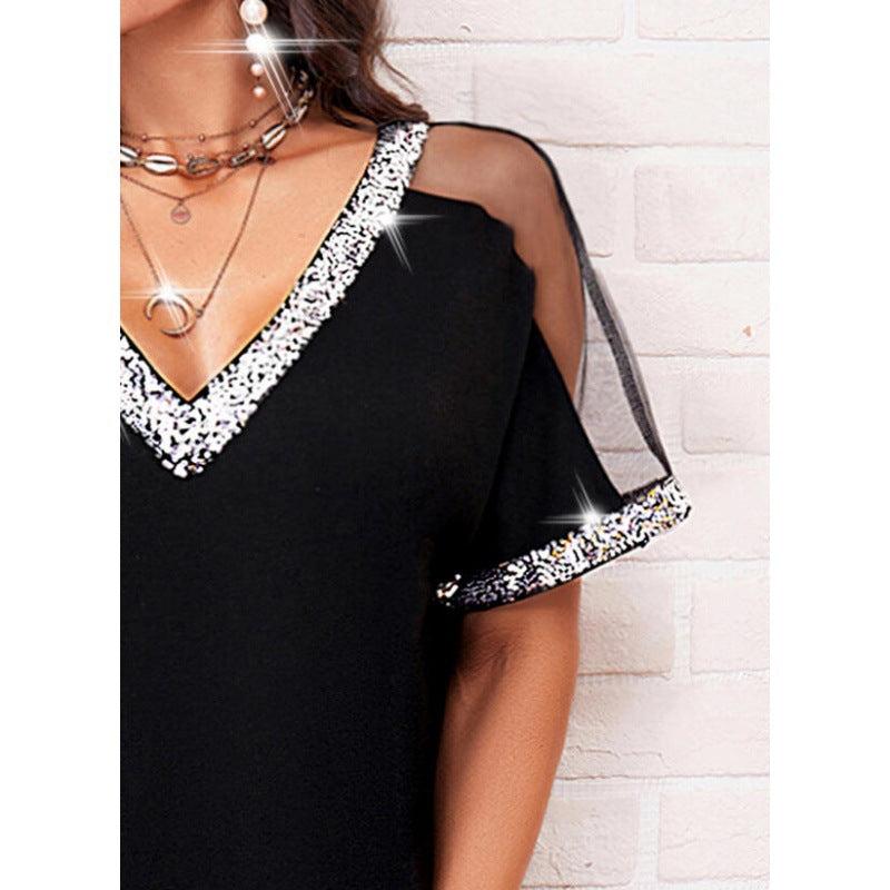 Damen CASUAL KLEID MIT TRANSPARENTEN ÄRMELN UND GLITZERVERZIERUNG Drune