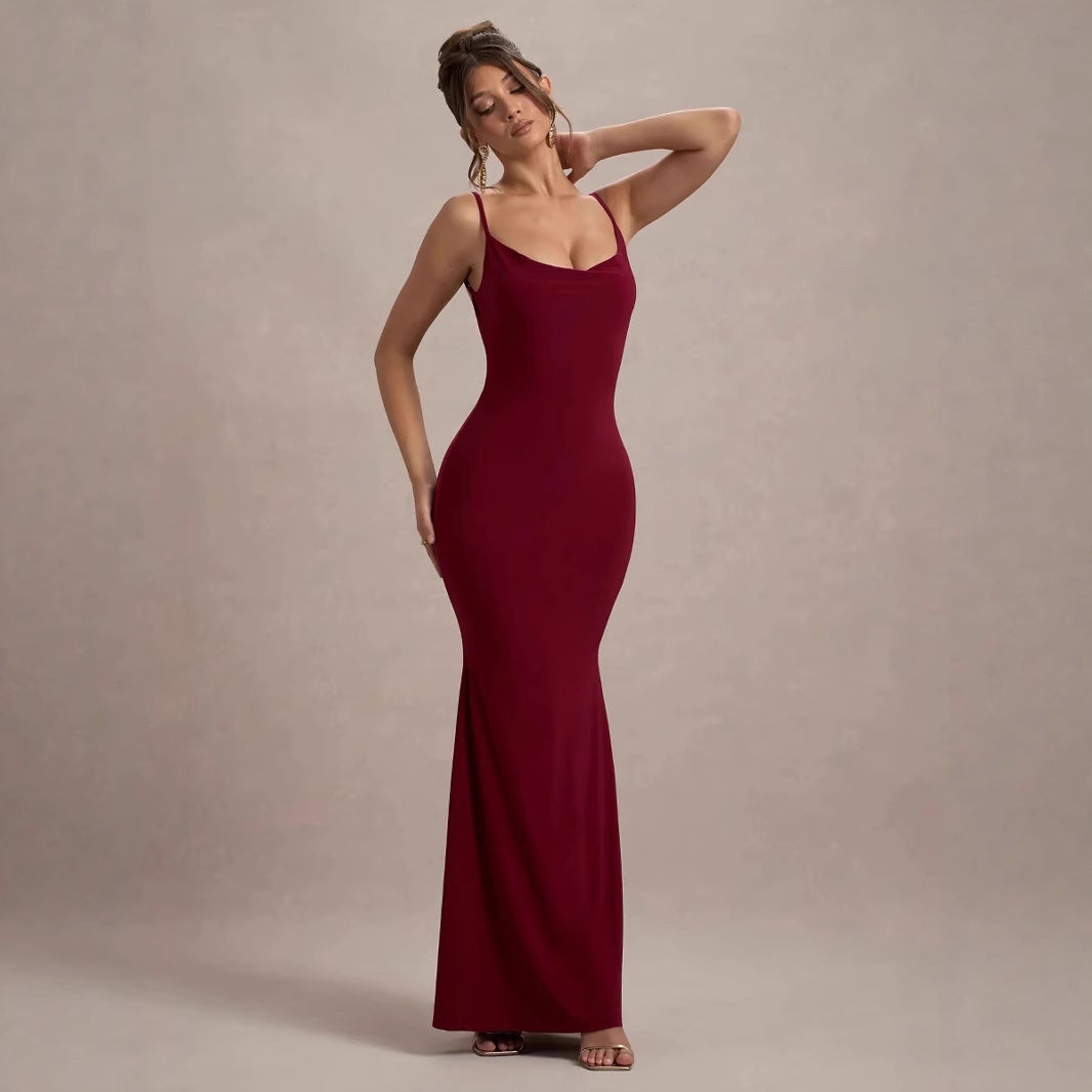 Damen Elegantes Floor-Length Kleid mit Off-Shoulder Rücken Drune