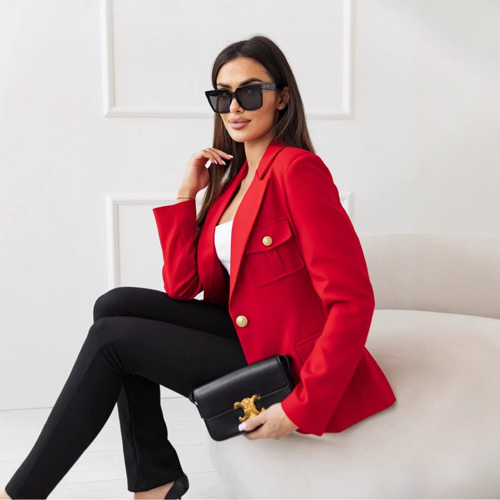 Damen Modischer Blazer mit aufgesetzten Taschen und eleganten Knopfdetails Drune