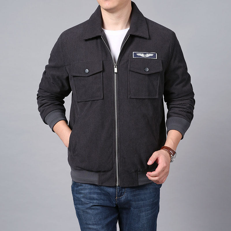 Herren Cord‑Workerjacke im Hemdjacken‑Look mit Brustpattentaschen und Reißverschluss Drune