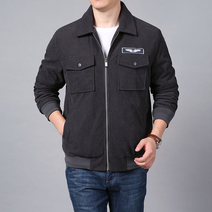 Herren Cord‑Workerjacke im Hemdjacken‑Look mit Brustpattentaschen und Reißverschluss Drune