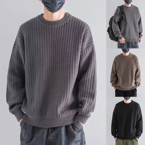 Herren Gemütlicher Grobstrickpullover mit Rundhalsausschnitt Drune