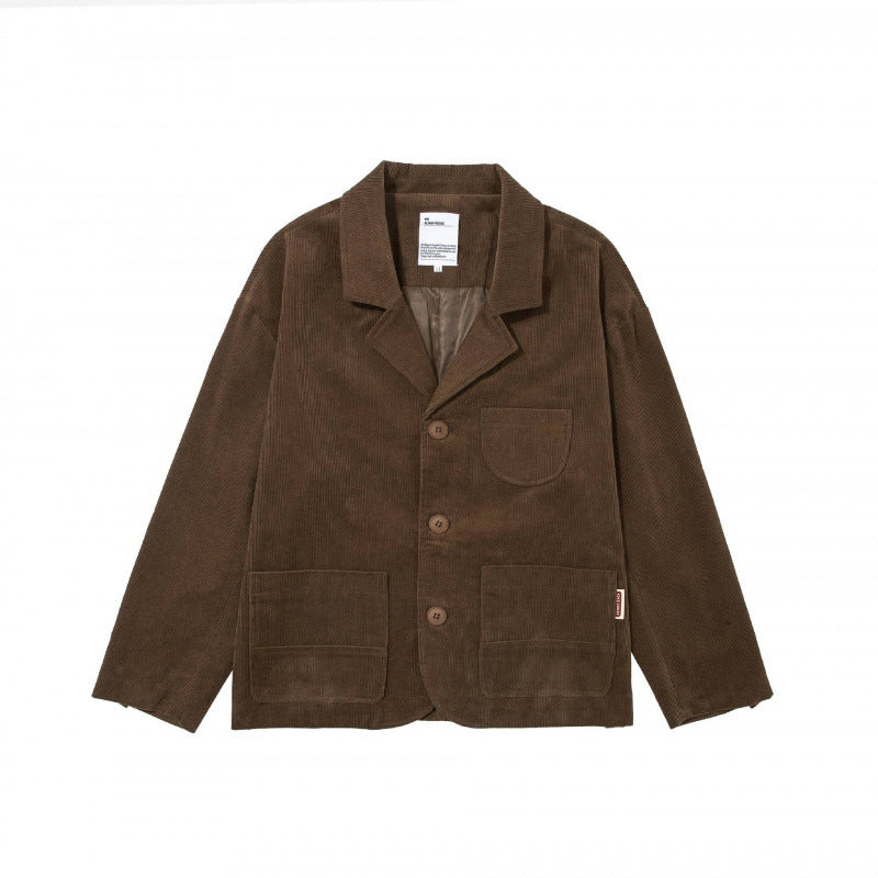 Herren Kastenförmiger Cord-Blouson mit Reverskragen, aufgesetzten Taschen und lockerer Silhouette Drune