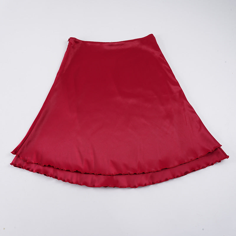 Damen Satinrock mit asymmetrischem Saum und fließendem Schnitt Drune