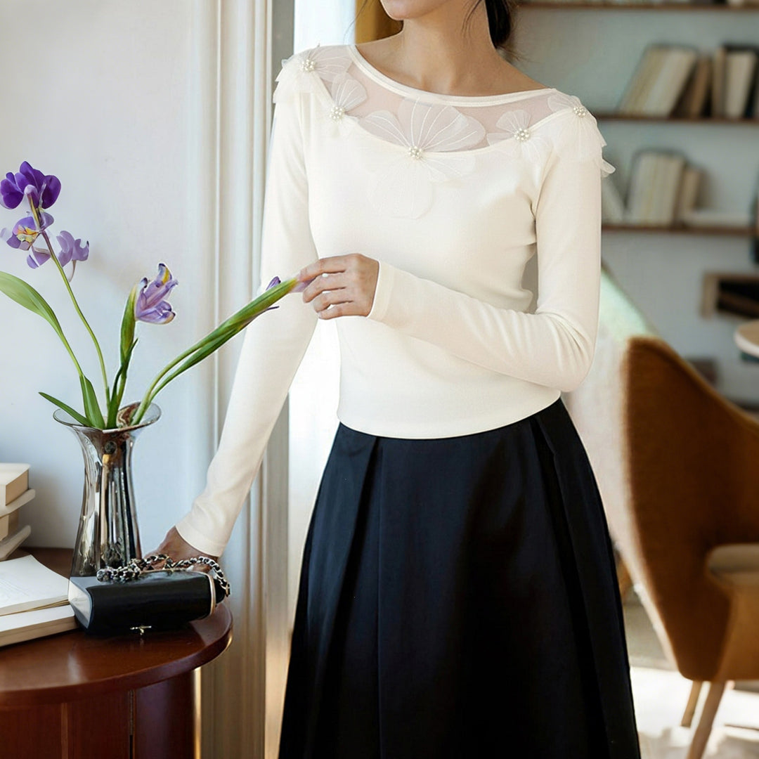 Damen Elegantes Oberteil mit floralen Akzenten Drune