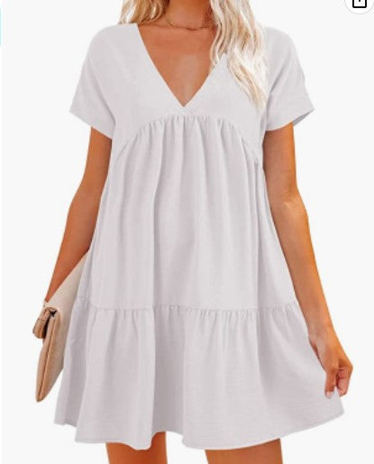 Damen V-Ausschnitt Kleid mit weit schwingendem Saum Drune