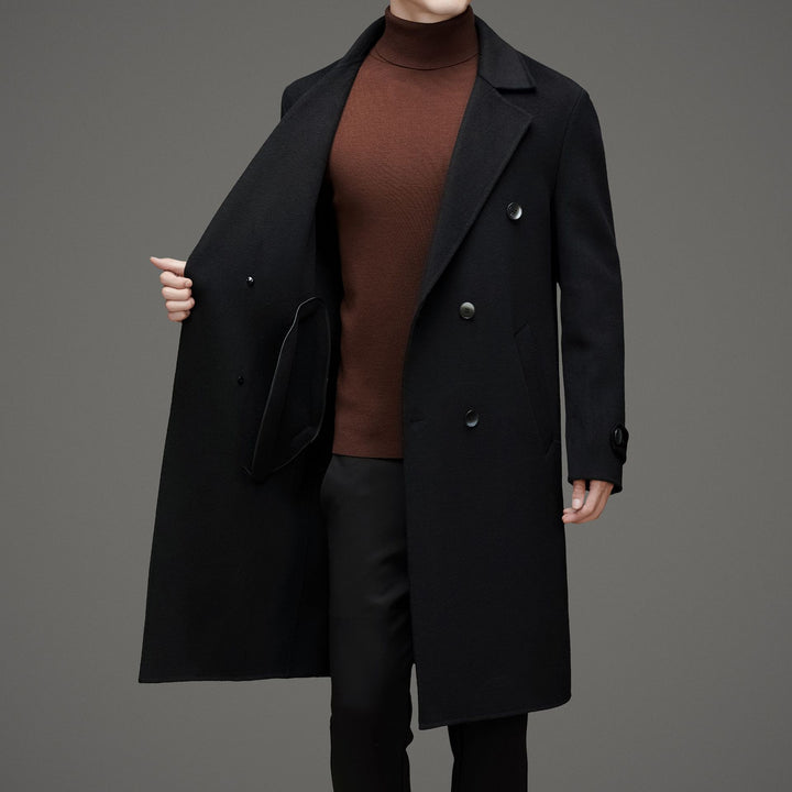 Herren eleganter Doppelreiher-Mantel aus hochwertigem Woll-Mix mit isolierender Fütterung Drune