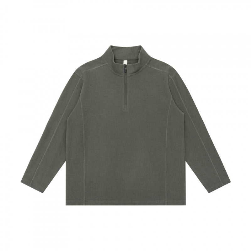 Unisex Texturierter Half‑Zip‑Strickpullover im Boxy‑Schnitt mit Stehkragen Drune