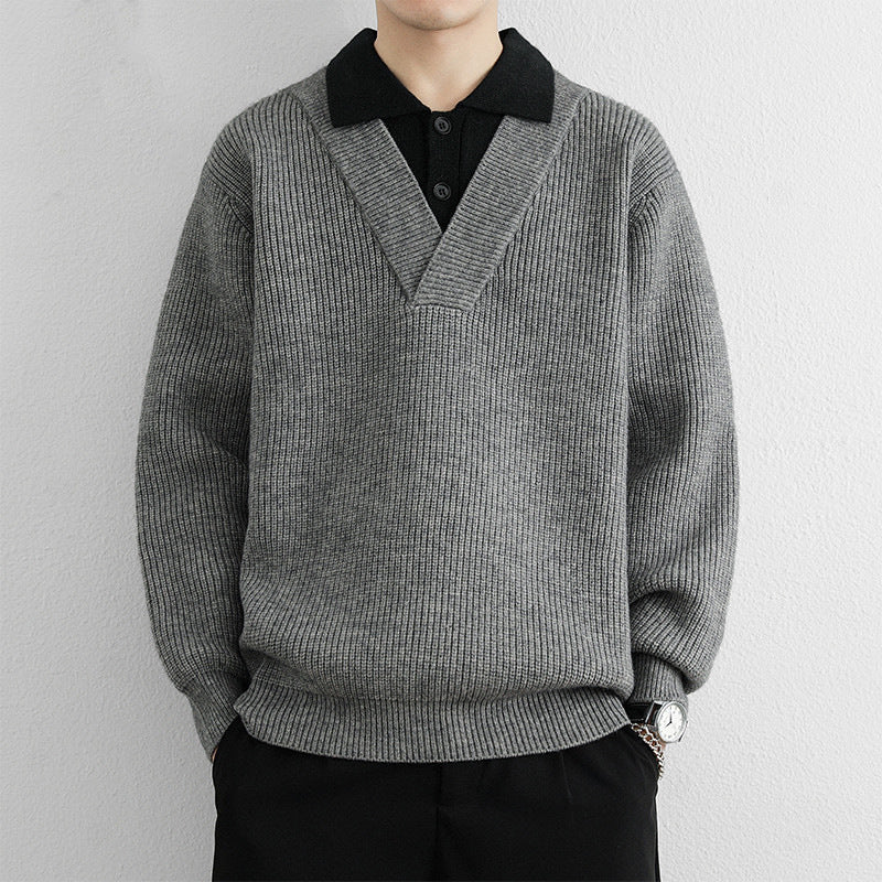 Herren Modischer V-Ausschnitt Pullover mit strukturierten Rippdetails Drune