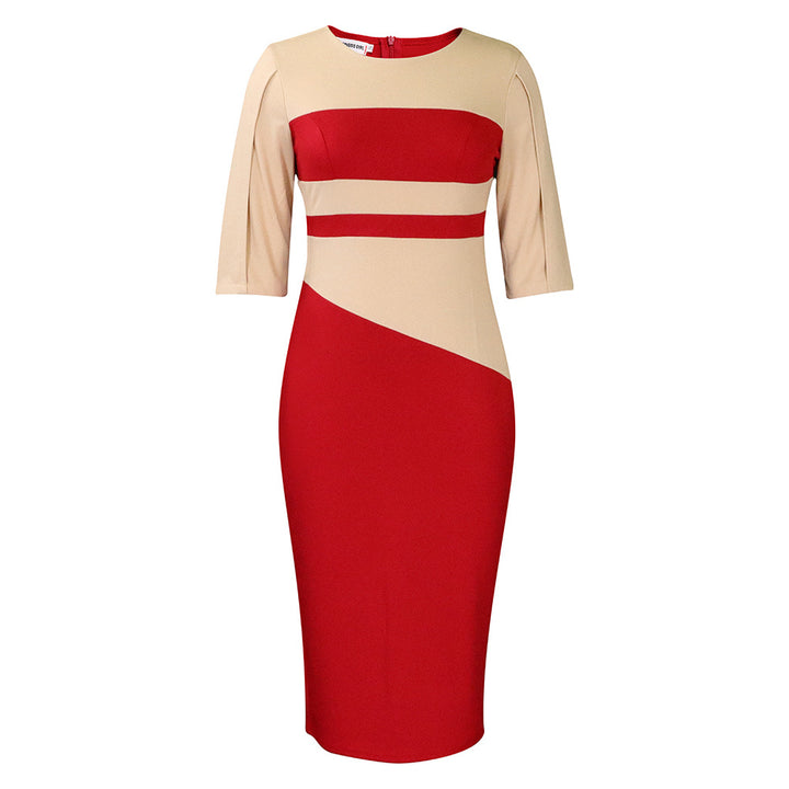Damen Figurbetontes Kleid mit asymmetrischem Design und eleganten Ärmeln Drune