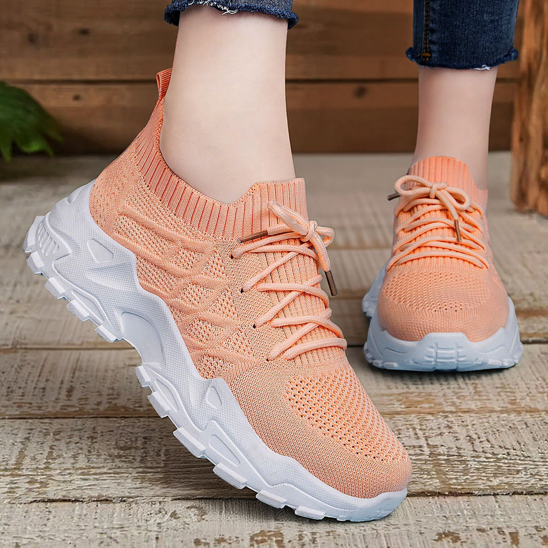 Damen nan gestrickter Plateau-Comfort-Sneaker mit sockenähnlichem Schaft, elastischer Schnürung und geformter Leichtprofilsohle Drune