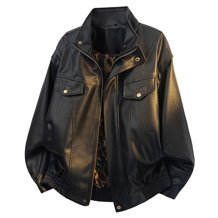 Damen Leichte Oversize-Bomberjacke mit Leo-Futter, Pattentaschen & elastischem Saum Drune