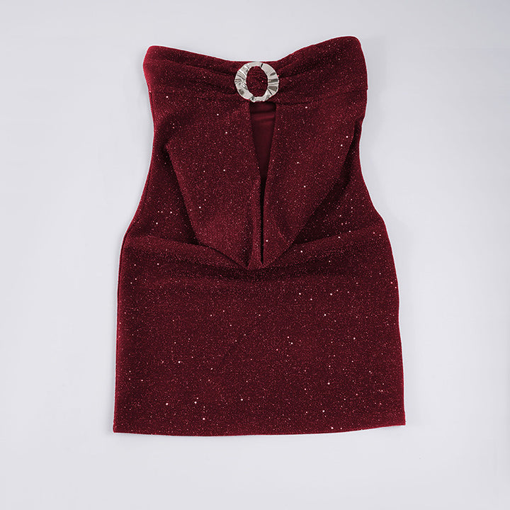 Damen glamouröses Abendtop mit schimmerndem Dekolleté und funkelndem Design Drune