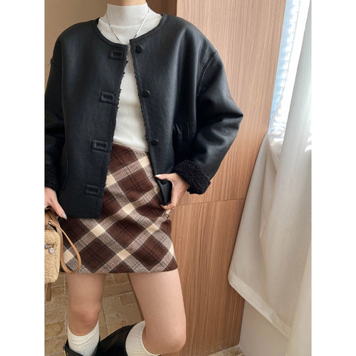 Damen kuschelige Oversized-Strickjacke mit Knopfdetails Drune