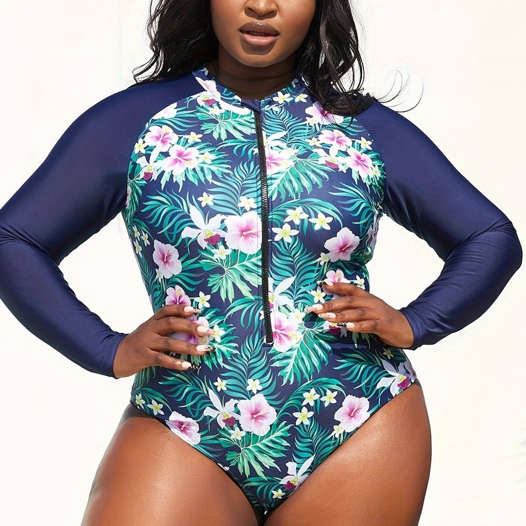 Damen Sportlicher Langarm-Schwimmanzug mit floralem Design Drune