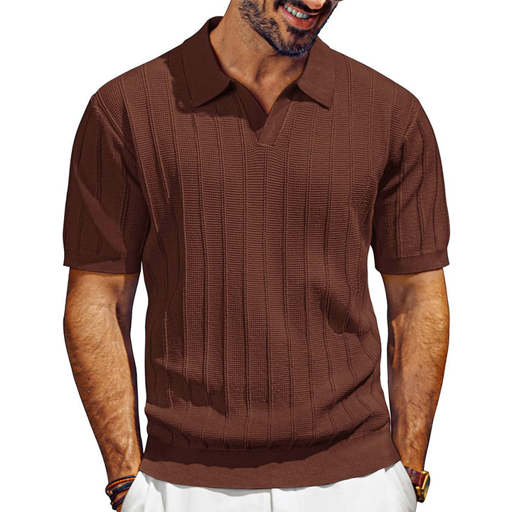 Herren leichtes Kurzarm Strick-Poloshirt mit strukturiertem Rippmuster Drune