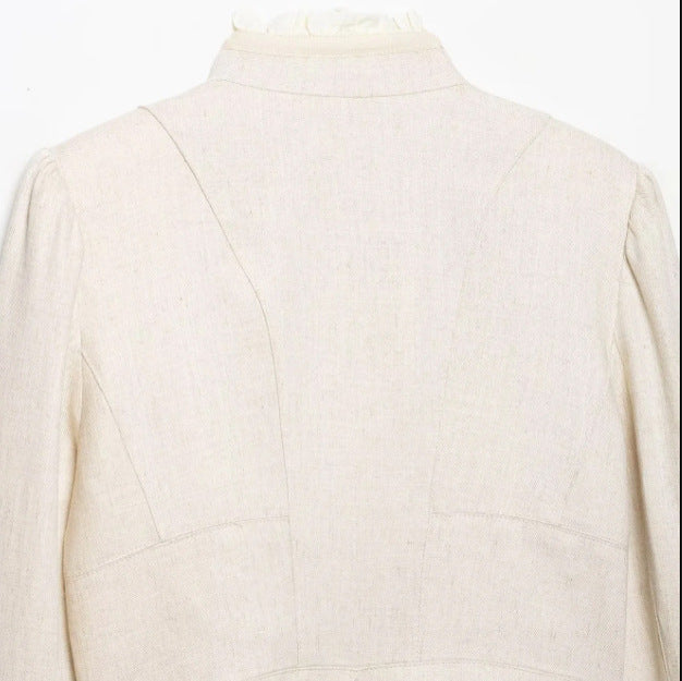 Damen Cropped Militärblouson mit Stehkragen, Zierknopfreihe und plissierten Ärmeln Drune