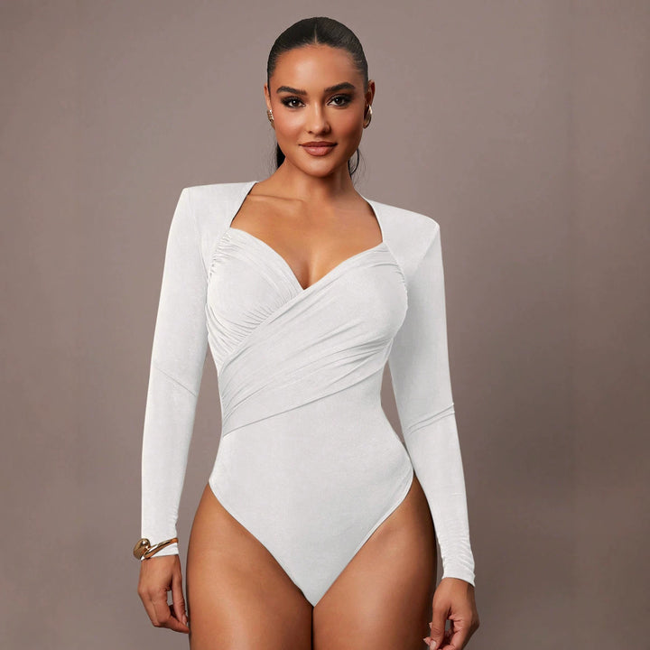 Damen Sculpting-Body mit Wickelfront, Herz-Ausschnitt und langen Ärmeln Drune
