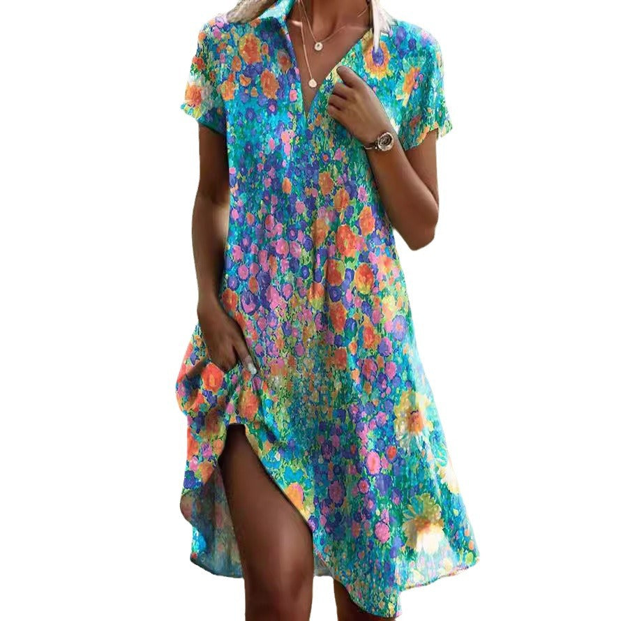 Frauen Kurzarm Floral Shift Kleid Drune