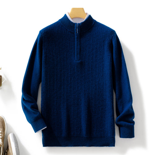 Herren Halbhoher Feinstrick-Pullover mit kurzem Stehkragen und Halbzipper Drune
