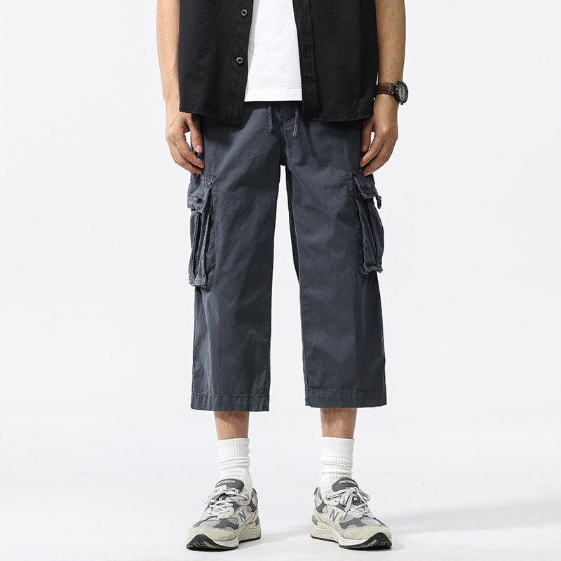 Herren halblange Utility-Cargohose aus Baumwoll-Twill mit weitem Bein und Multifachtaschen Drune