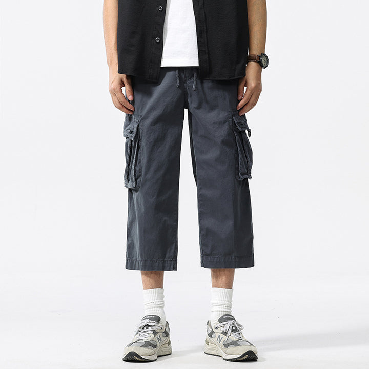 Herren halblange Utility-Cargohose aus Baumwoll-Twill mit weitem Bein und Multifachtaschen Drune