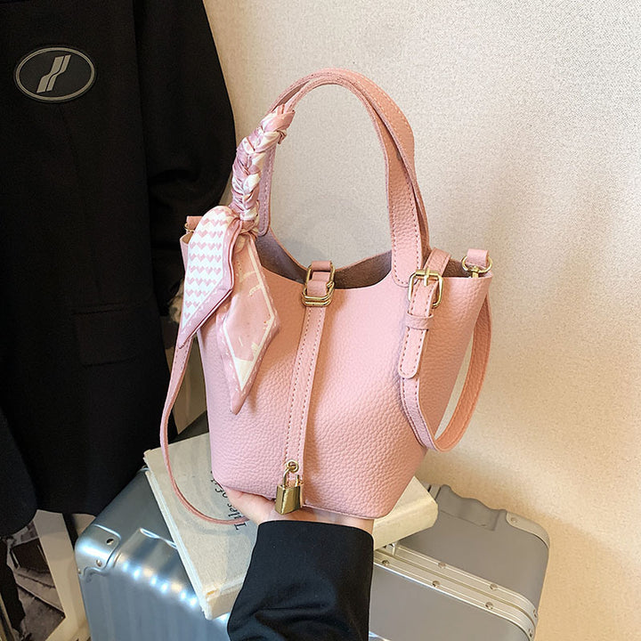 Damen elegante strukturierte Handtasche mit Schal-Akzent Drune