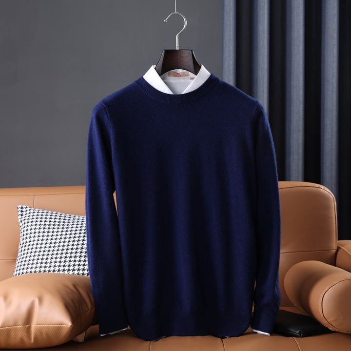 Herren Slim-Fit Rundhalspullover aus feinem Kaschmir-Mix mit dezenter Rippenkante Drune