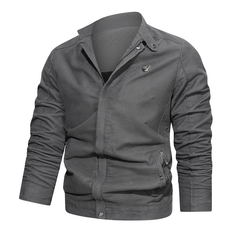 Herren Slim-Fit Canvas Blouson mit Stehkragen, verdecktem Reißverschluss und Reißverschlusstaschen Drune