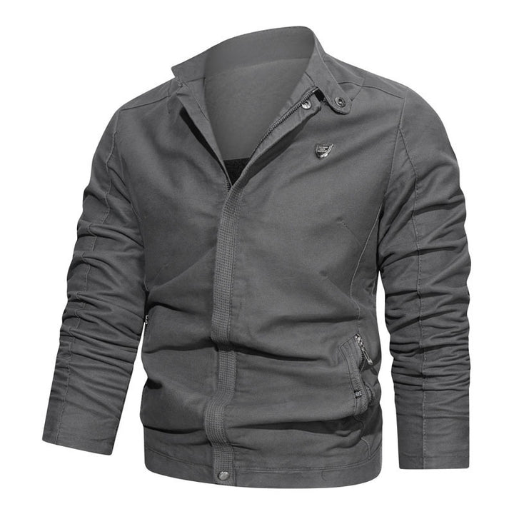 Herren Slim-Fit Canvas Blouson mit Stehkragen, verdecktem Reißverschluss und Reißverschlusstaschen Drune