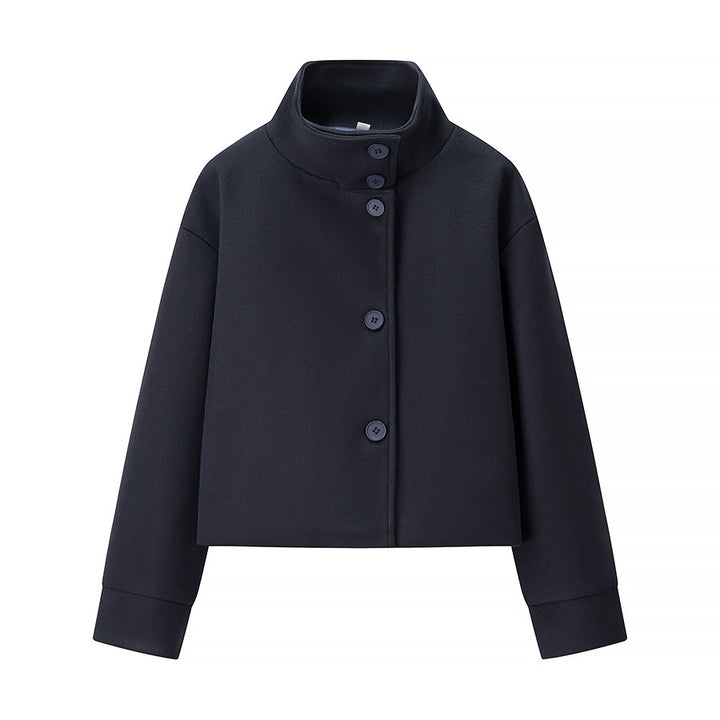Damen Kurze Übergangsjacke mit hohem Kragen und dekorativen Knopfdetails Drune