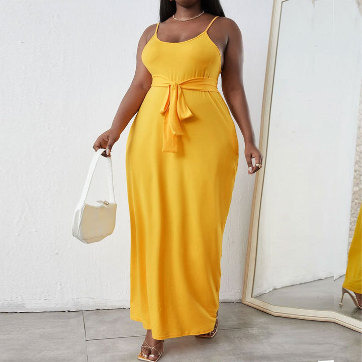 Damen Maxikleid mit zartem Bindeband und verstellbaren Spagettiträgern Drune
