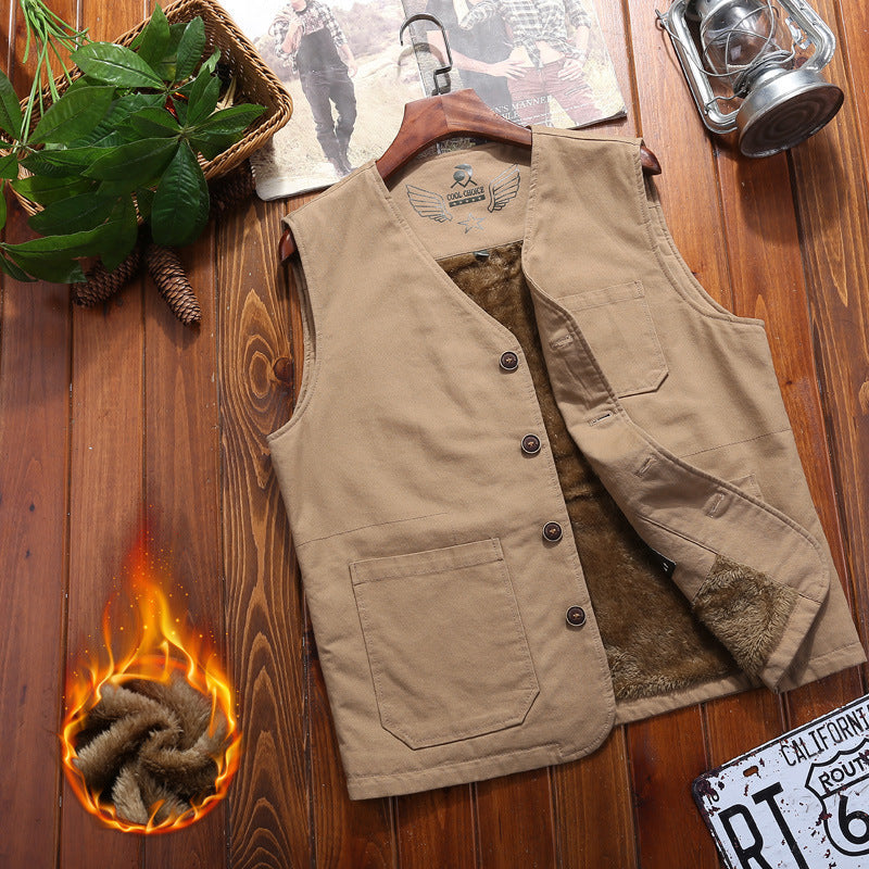 Herren wattierte Canvas‑Weste mit wärmender Teddyfutter‑Innenlage und praktischen Taschen Drune