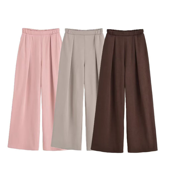 Damen 50+ weite High‑Waist Palazzo‑Hose mit elastischem Bund und Frontfalten Drune