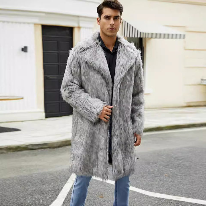 Herren Modischer Kunstpelzmantel mit breitem Kragen und bequemer Passform Drune