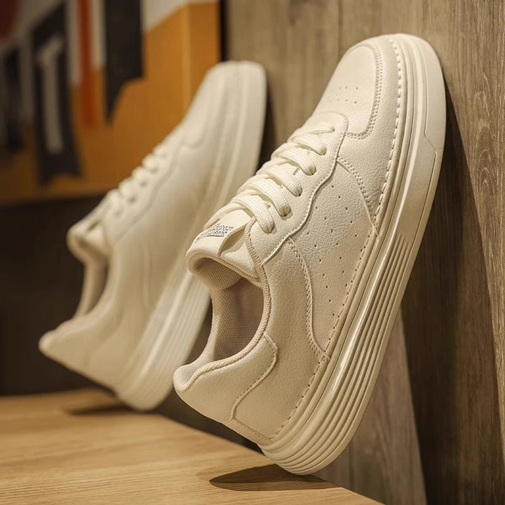 Unisex minimalistische Lederoptik Plateau-Sneaker mit gepolstertem Fersenkragen und stoßdämpfender Leichtsohle Drune